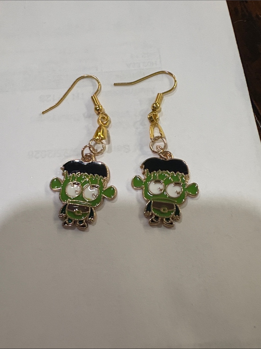 Green Frankenstein Dangle Earrings -Halloween Accessory
